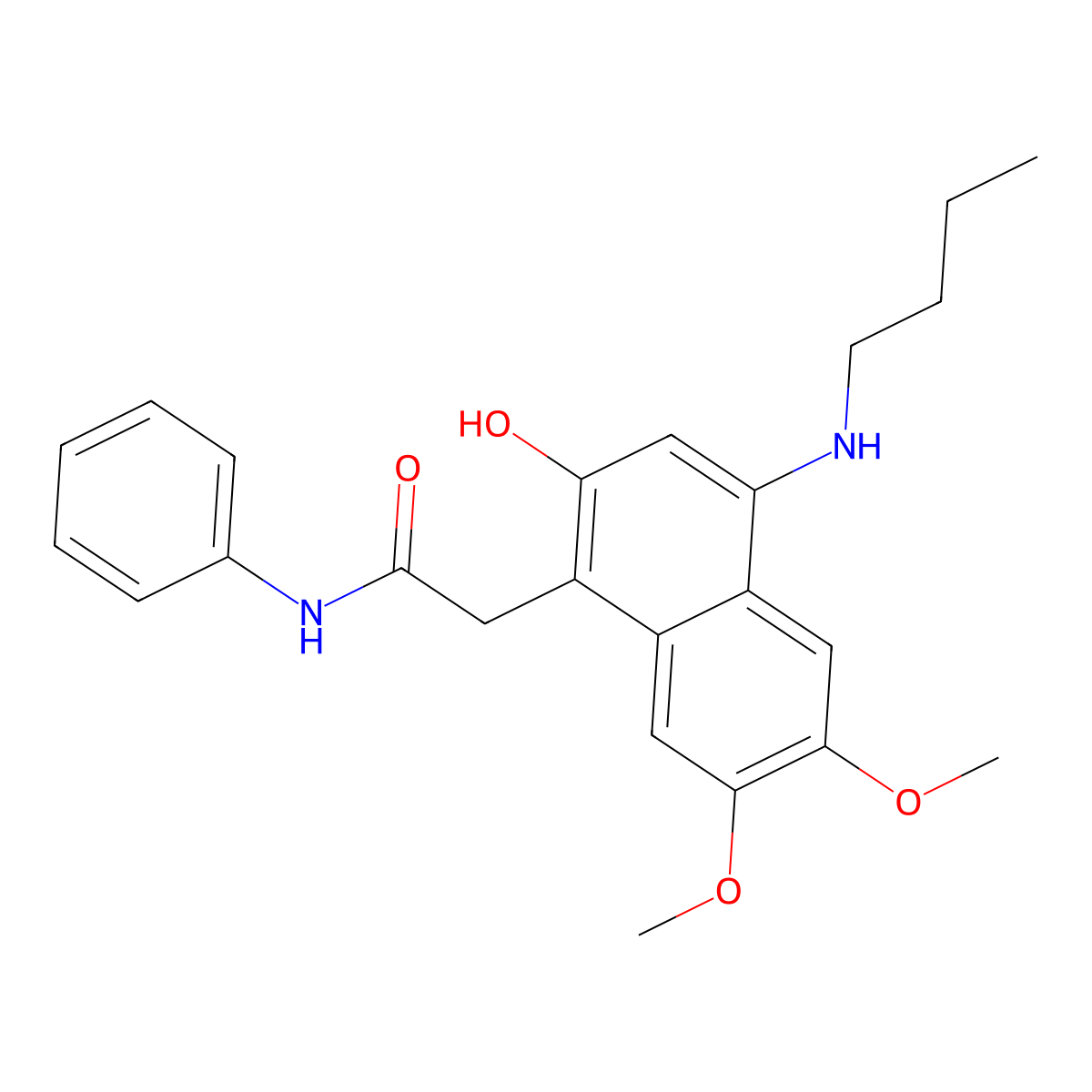 2-[4-(butylamino)-2-hydroxy-6,7-dimethoxynaphthalen-1-yl]-N-phenylacetamide molecular structure, CAS 176799-05-6