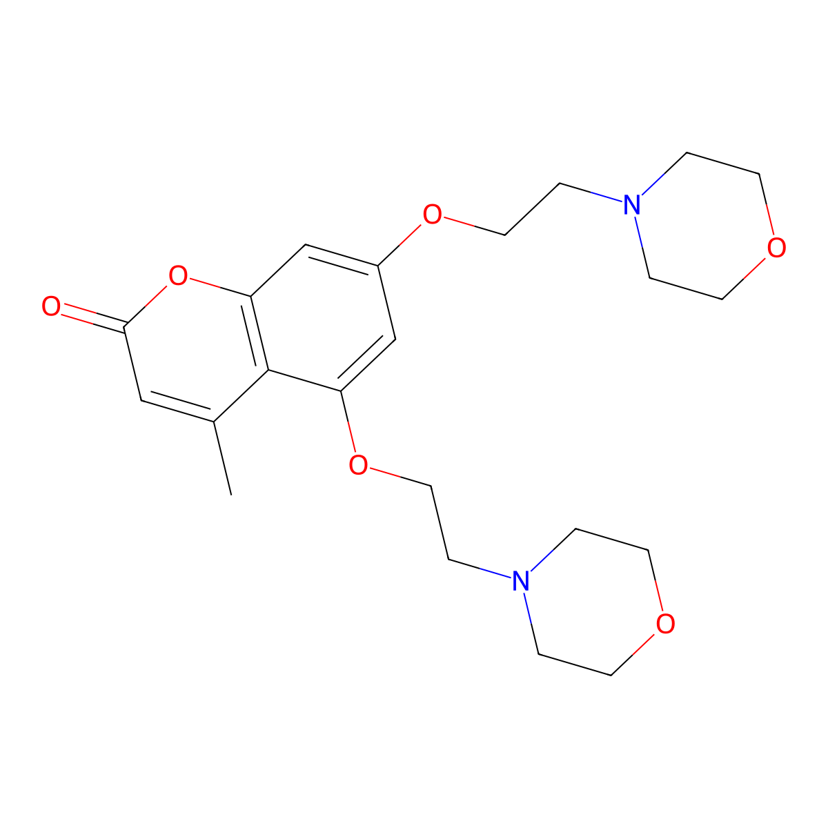 4-Methyl-5,7-bis(2-(4-morpholinyl)ethoxy)-2H-1-benzopyran-2-one molecular structure, CAS 17692-56-7
