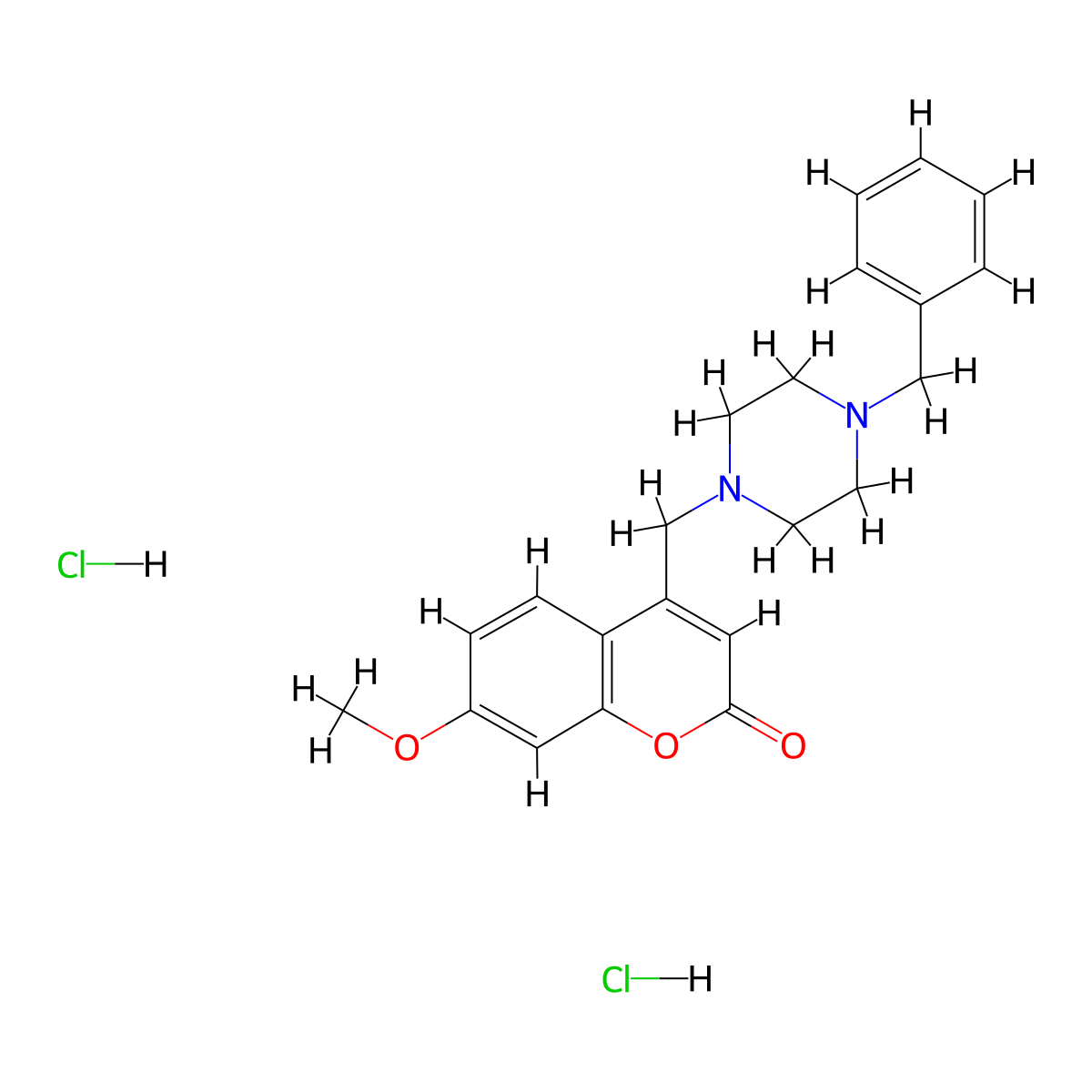 4-((4-benzylpiperazin-1-yl)methyl)-7-methoxy-2H-chromen-2-one dihydrochloride molecular structure, CAS 176961-62-9