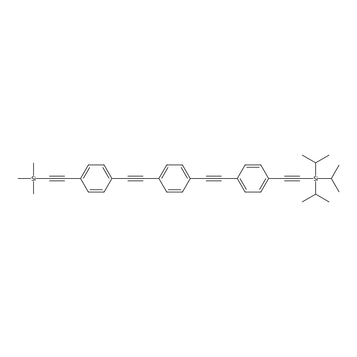 Triisopropyl((4-((4-((4-((trimethylsilyl)ethynyl)phenyl)ethynyl)phenyl)ethynyl)phenyl)ethynyl)silane molecular structure, CAS 176977-36-9