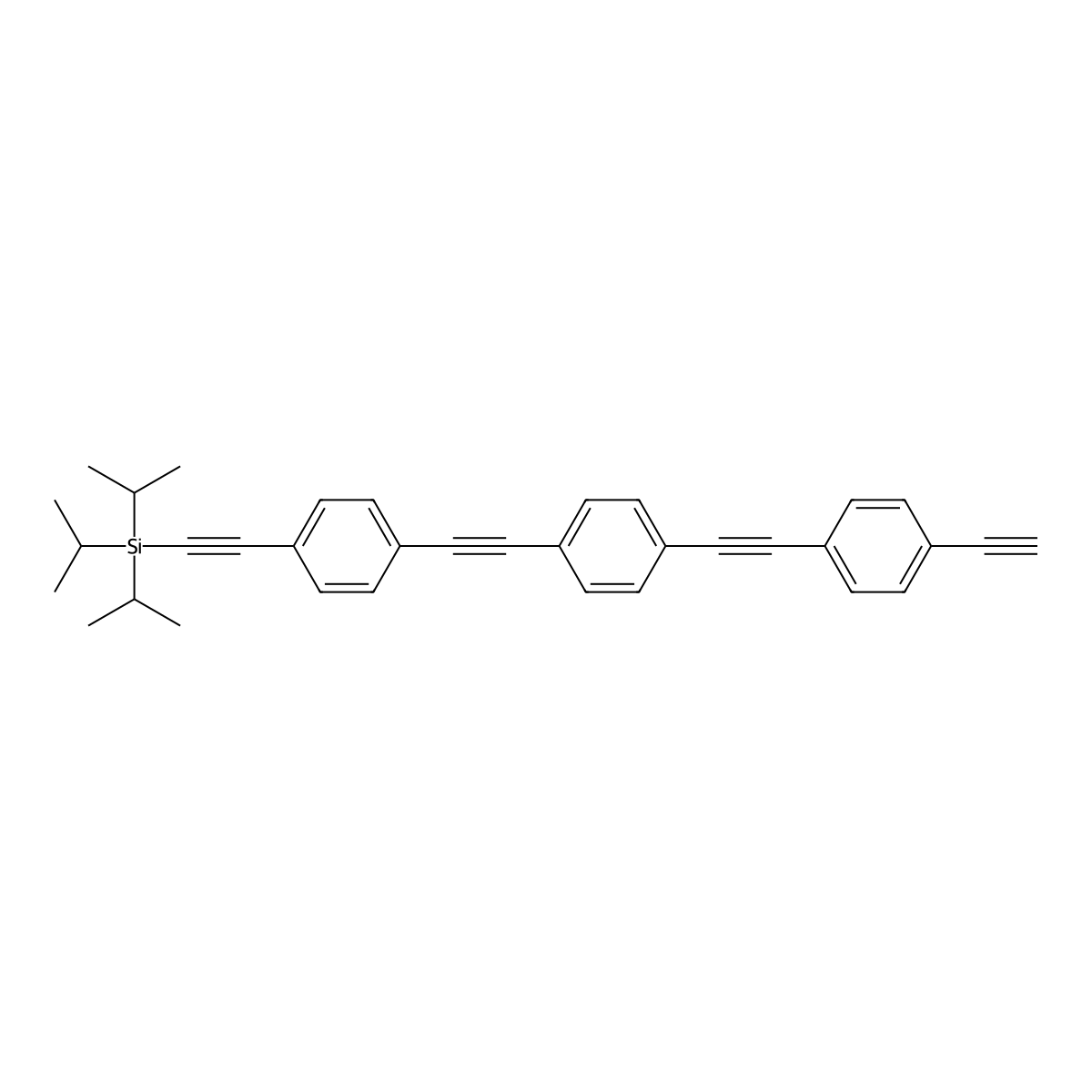 ((4-((4-((4-Ethynylphenyl)ethynyl)phenyl)ethynyl)phenyl)ethynyl)triisopropylsilane molecular structure, CAS 176977-38-1