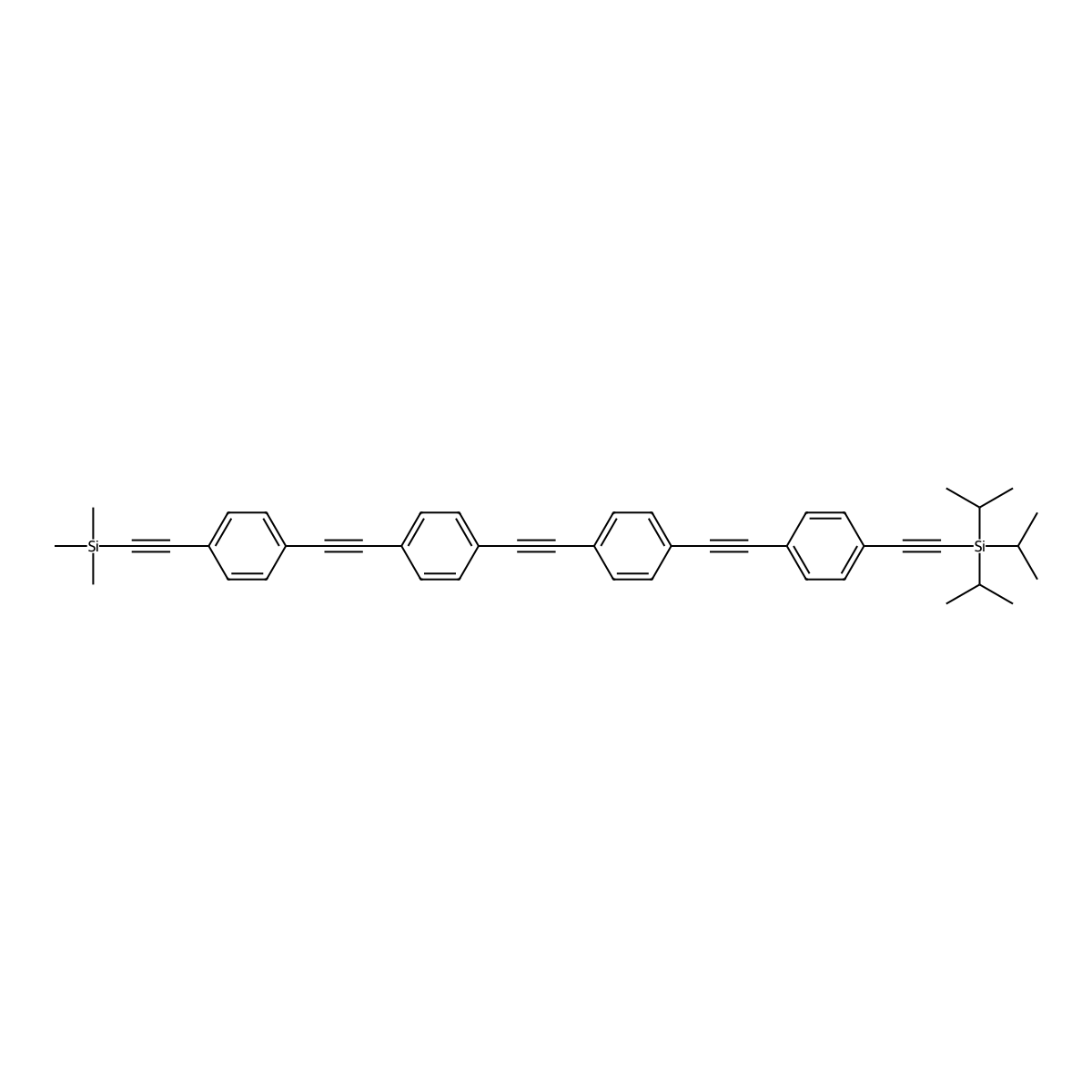 Triisopropyl((4-((4-((4-((4-((trimethylsilyl)ethynyl)phenyl)ethynyl)phenyl)ethynyl)phenyl)ethynyl)phenyl)ethynyl)silane molecular structure, CAS 176977-40-5