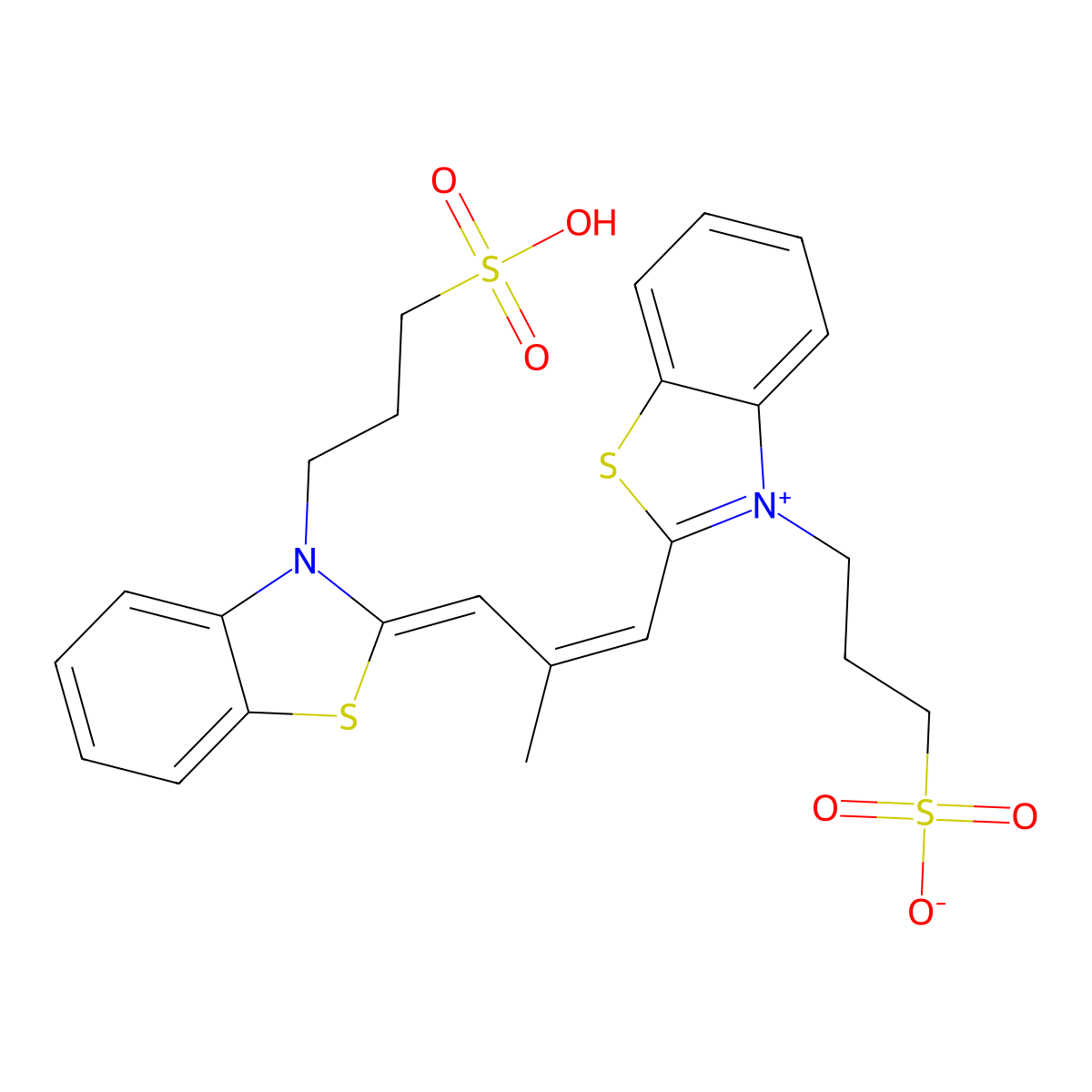 benzothiazolium, 2-(2-methyl-3-(3-(3-sulfopropyl)-2(3h)-benzothiazolylidene)-1-propen-1-yl)-3-(3-sulfopropyl)-, inner salt molecular structure, CAS 17701-26-7