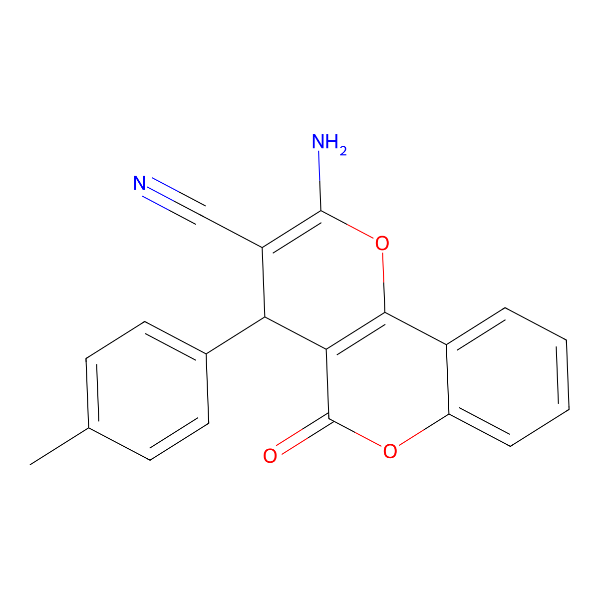2-Amino-5-oxo-4-(p-tolyl)-4H,5H-pyrano[3,2-c]chromene-3-carbonitrile molecular structure, CAS 177028-90-9