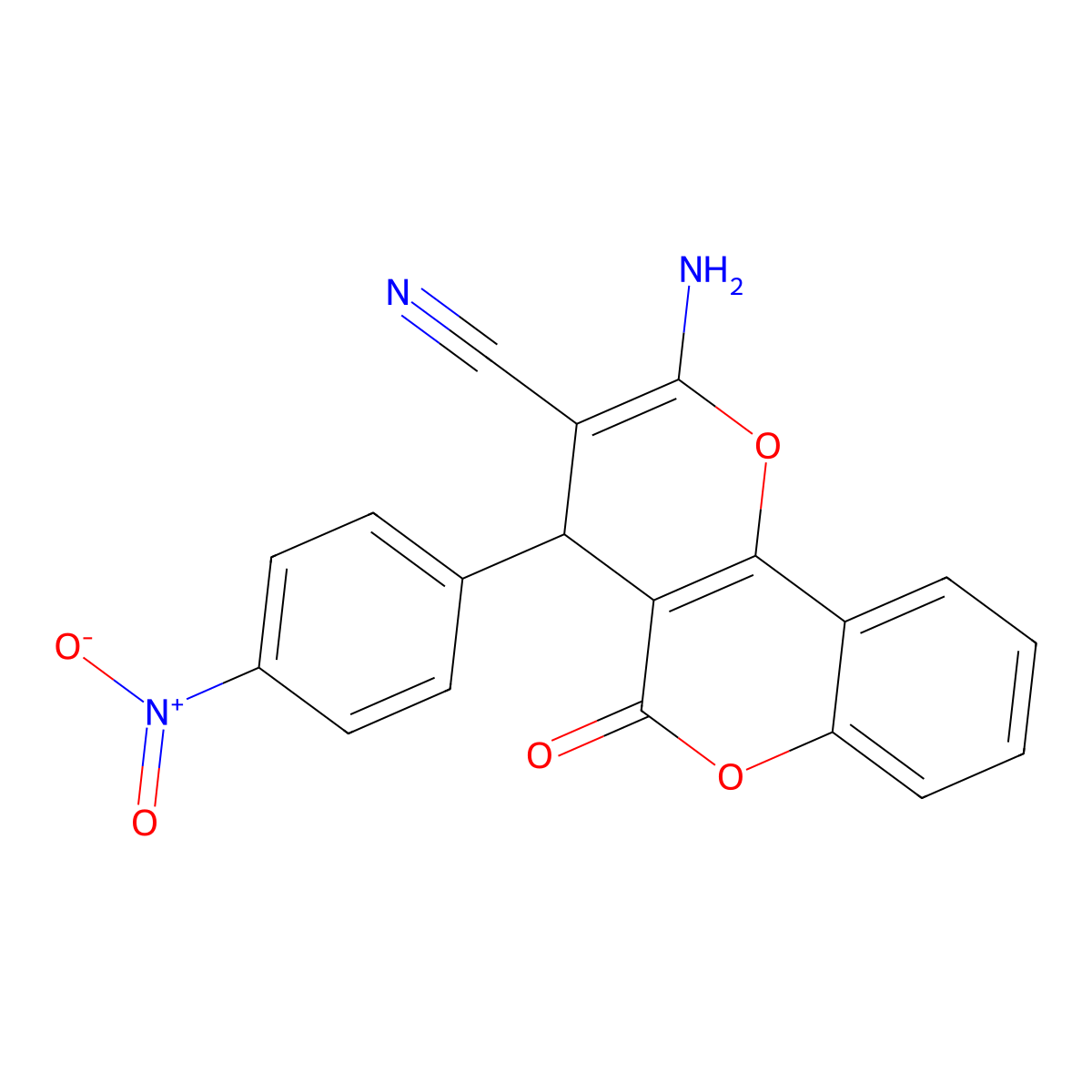 2-Amino-4-(4-nitrophenyl)-5-oxo-4H,5H-pyrano[3,2-c][1]benzopyran-3-carbonitrile molecular structure, CAS 177028-91-0