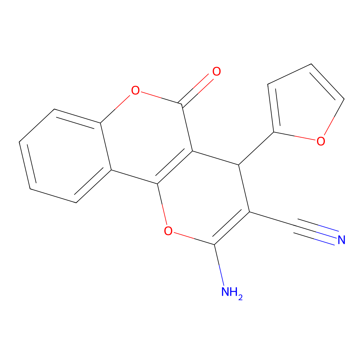2-amino-4-(furan-2-yl)-5-oxo-4H,5H-pyrano[3,2-c]chromene-3-carbonitrile molecular structure, CAS 177028-94-3