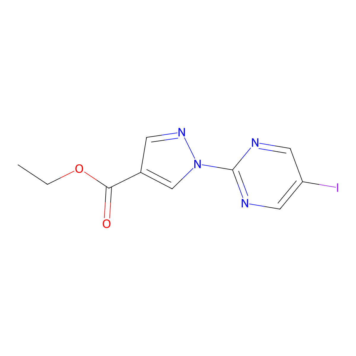 ethyl 1-(5-iodopyrimidin-2-yl)-1H-pyrazole-4-carboxylate molecular structure, CAS 1770462-85-5