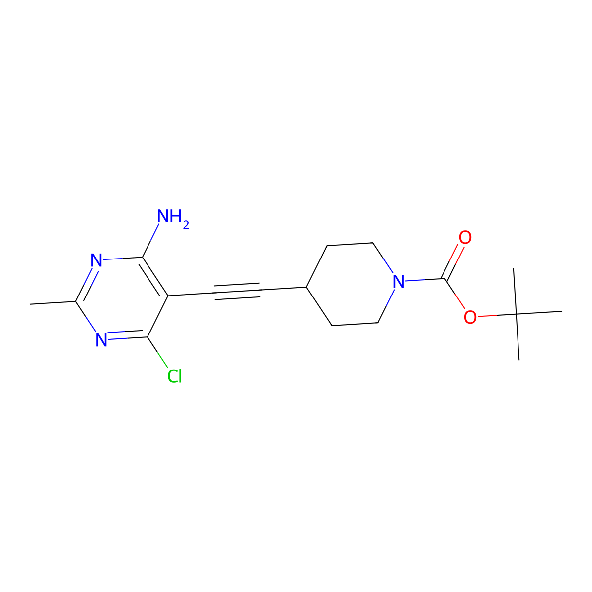 Tert-butyl 4-((4-amino-6-chloro-2-methylpyrimidin-5-YL)ethynyl)piperidine-1-carboxylate molecular structure, CAS 1770799-33-1