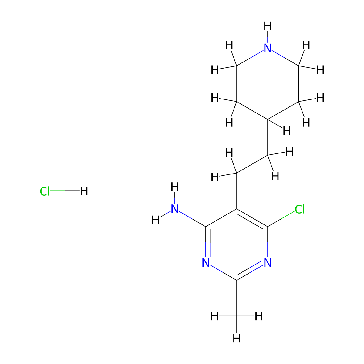 6-Chloro-2-methyl-5-(2-(piperidin-4-YL)ethyl)pyrimidin-4-amine hcl molecular structure, CAS 1770799-35-3