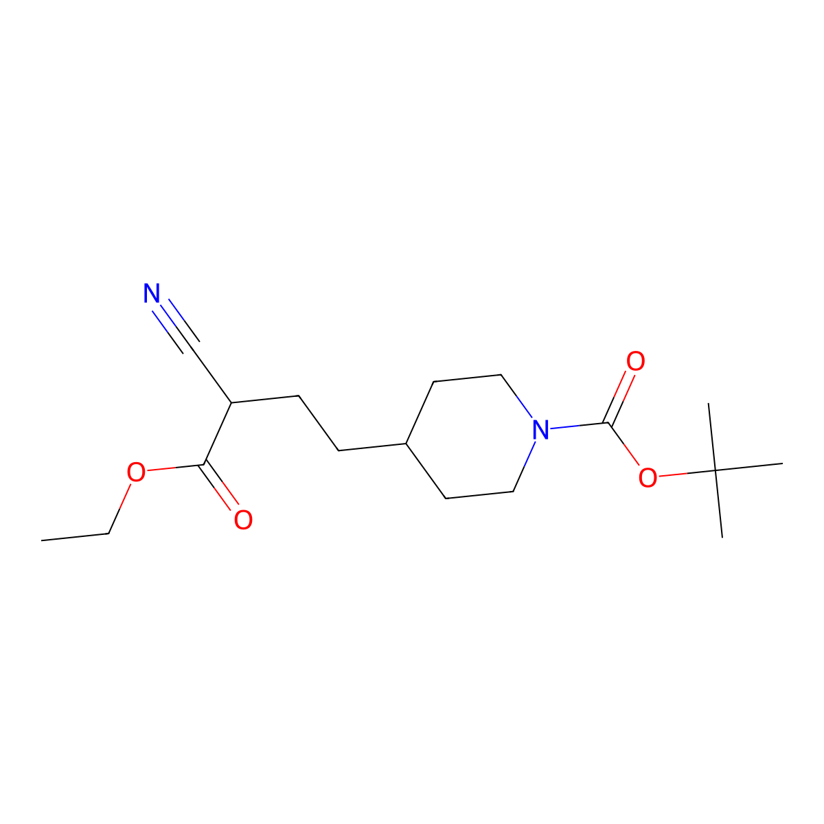 Tert-butyl 4-(3-cyano-4-ethoxy-4-oxobutyl)piperidine-1-carboxylate molecular structure, CAS 1770799-36-4