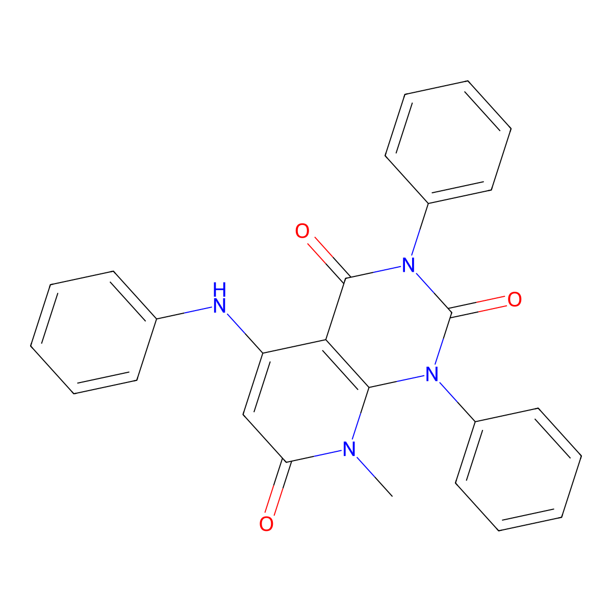 5-Anilino-8-methyl-1,3-diphenyl-1,2,3,4,7,8-hexahydropyrido[2,3-d]pyrimidine-2,4,7-trione molecular structure, CAS 177082-62-1