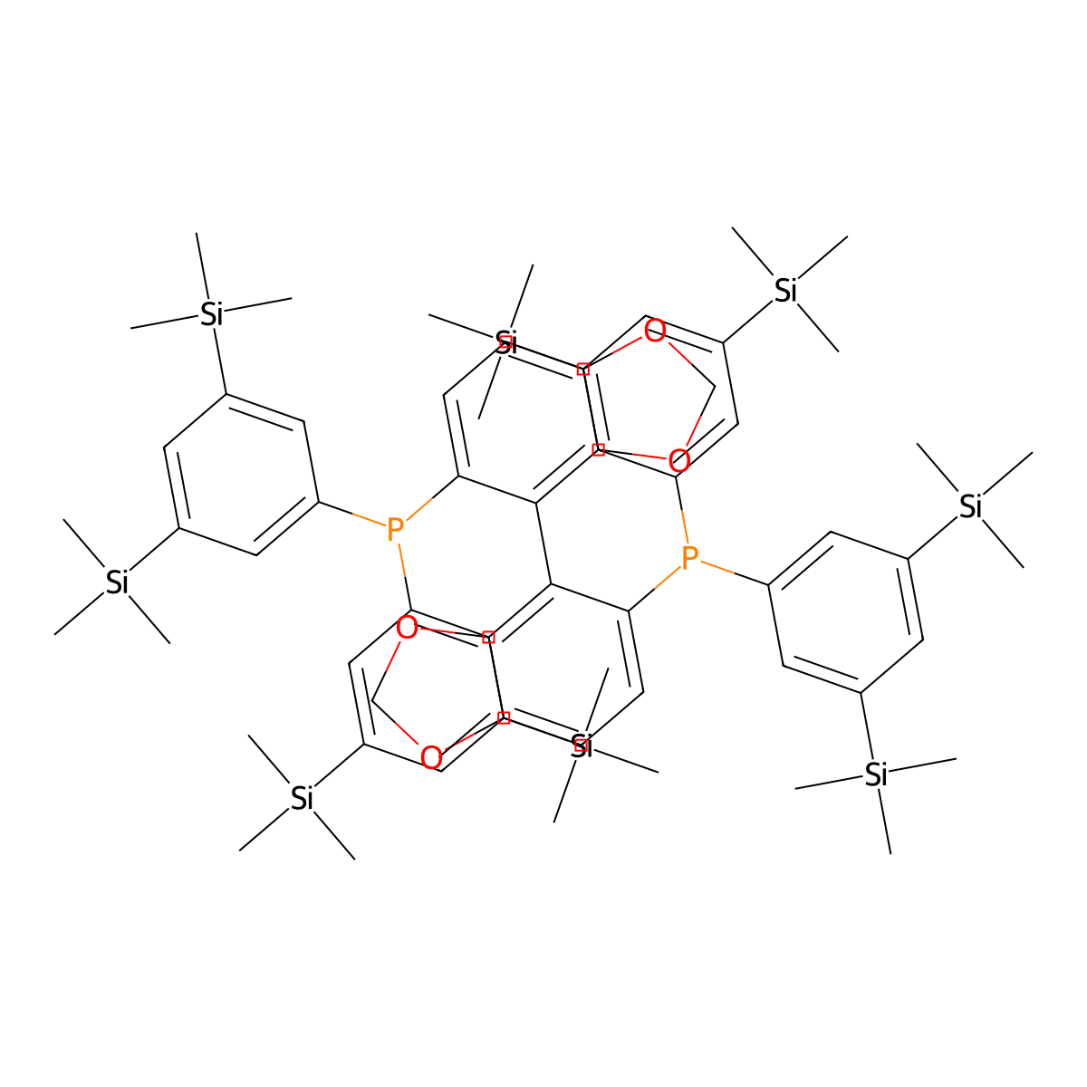 (R)-1,1'-[4,4'-Bi-1,3-benzodioxole]-5,5'-diylbis[1,1-bis[3,5-bis(trimethylsilyl)phenyl]phosphine molecular structure, CAS 1770854-55-1