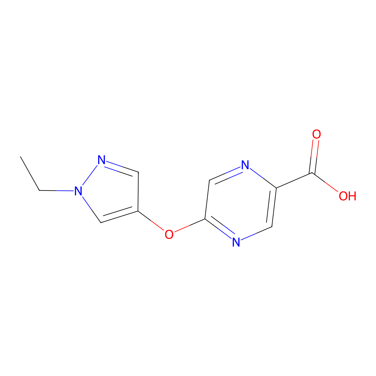 5-[(1-ethyl-1H-pyrazol-4-yl)oxy]pyrazine-2-carboxylic acid molecular structure, CAS 1771191-37-7