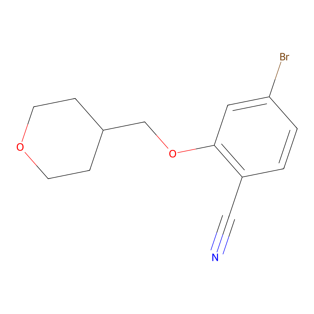 4-Bromo-2-((tetrahydro-2H-pyran-4-yl)methoxy)benzonitrile molecular structure, CAS 1771982-72-9
