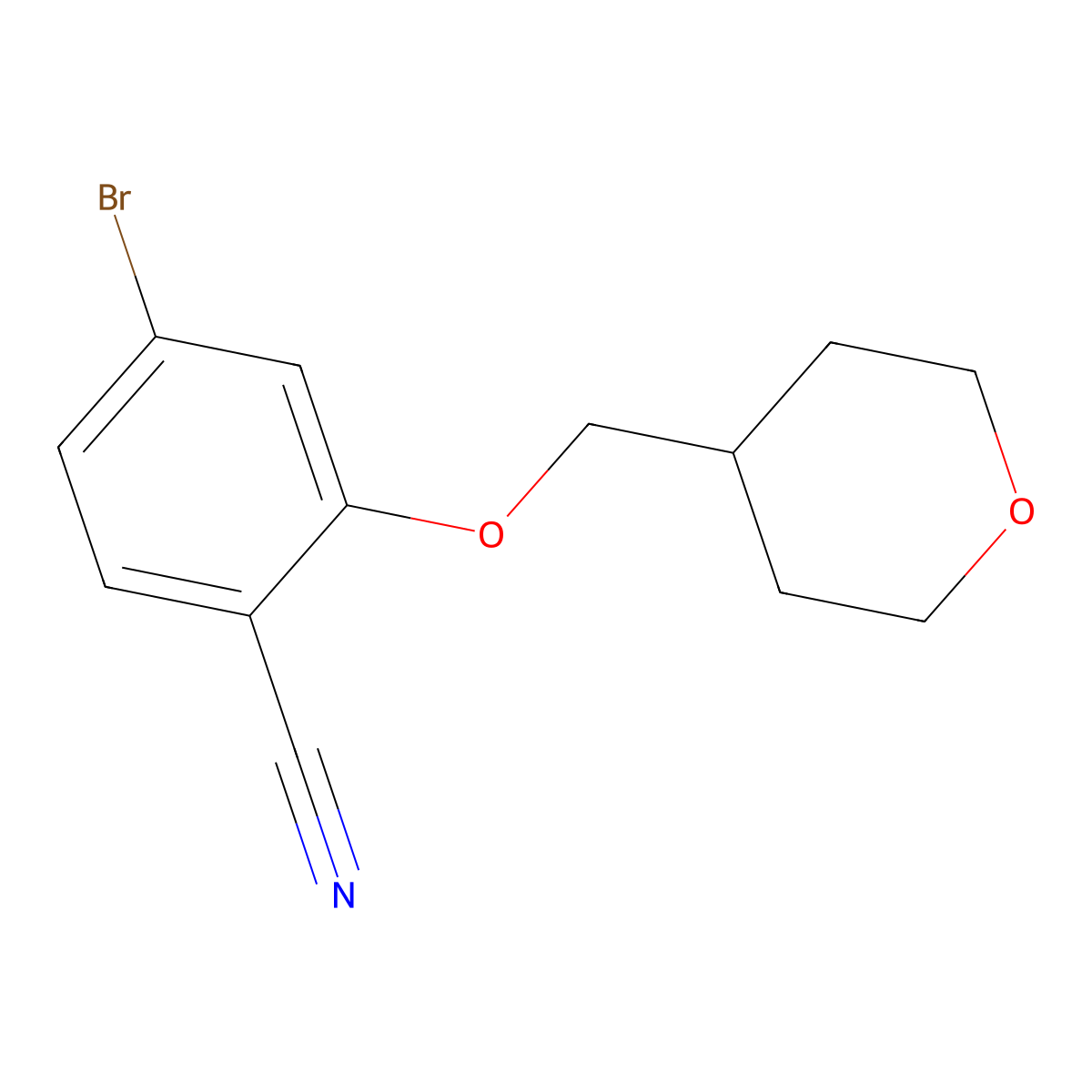 4-Bromo-2-((tetrahydro-2H-pyran-4-yl)methoxy)benzonitrile molecular structure, CAS 1771982-72-9
