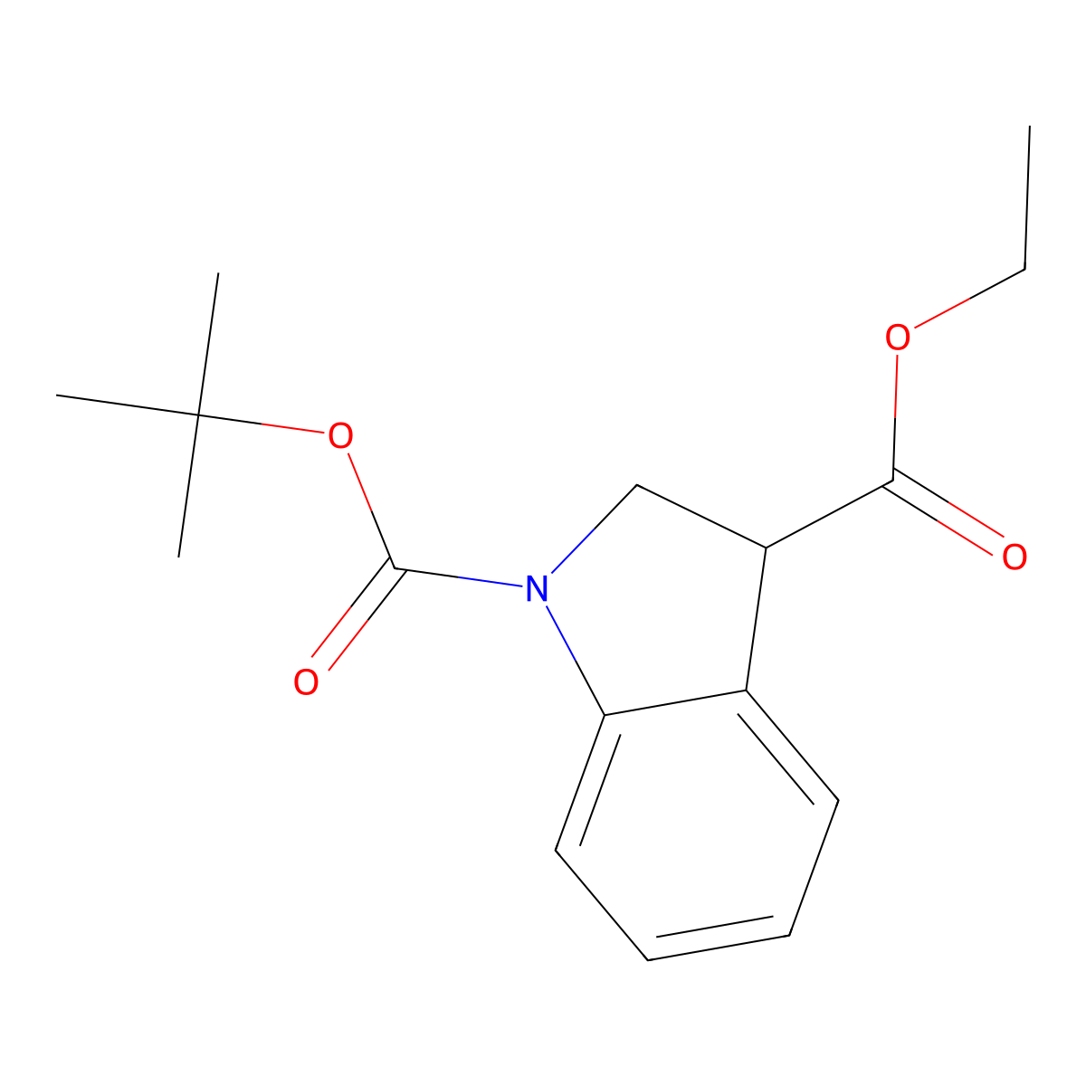 1-tert-Butyl 3-ethyl indoline-1,3-dicarboxylate molecular structure, CAS 177200-89-4