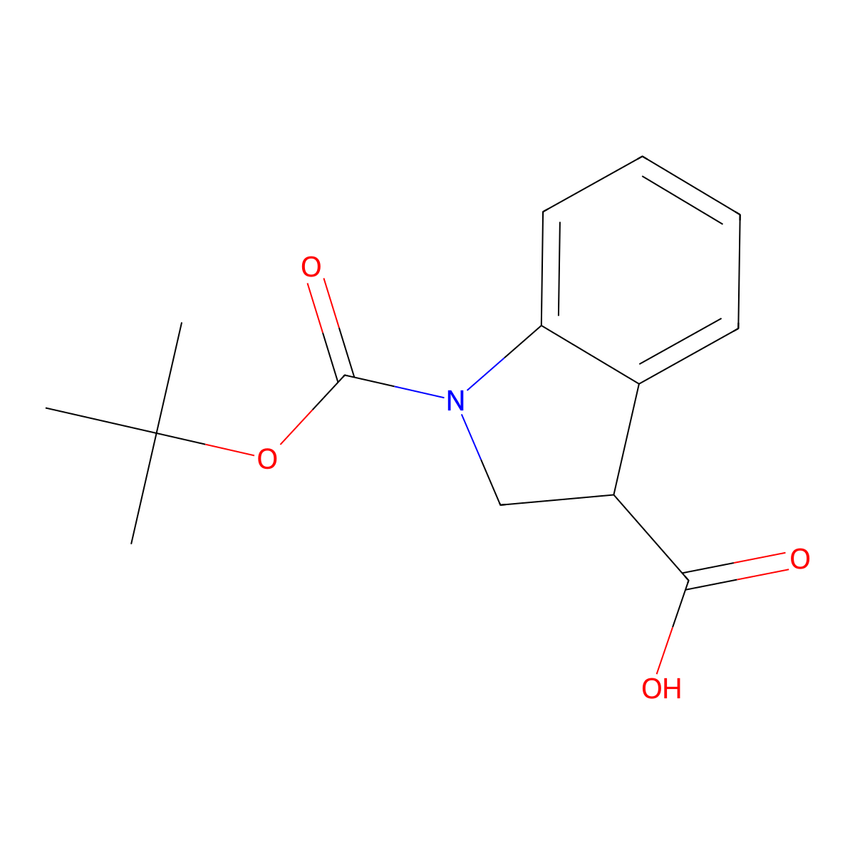 1-((tert-butoxy)carbonyl)-2,3-dihydro-1H-indole-3-carboxylic acid molecular structure, CAS 177201-79-5