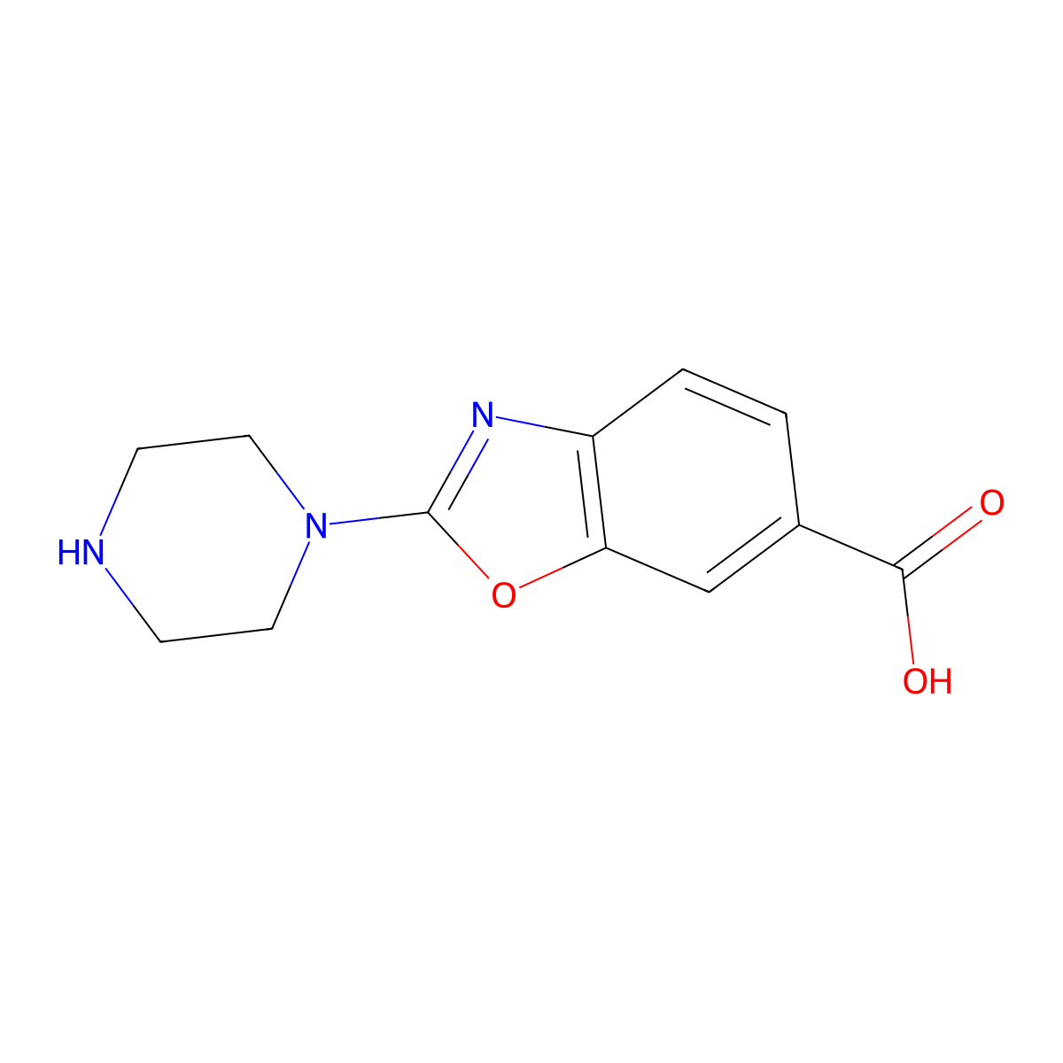 2-(Piperazin-1-yl)-1,3-benzoxazole-6-carboxylic acid molecular structure, CAS 1772301-26-4