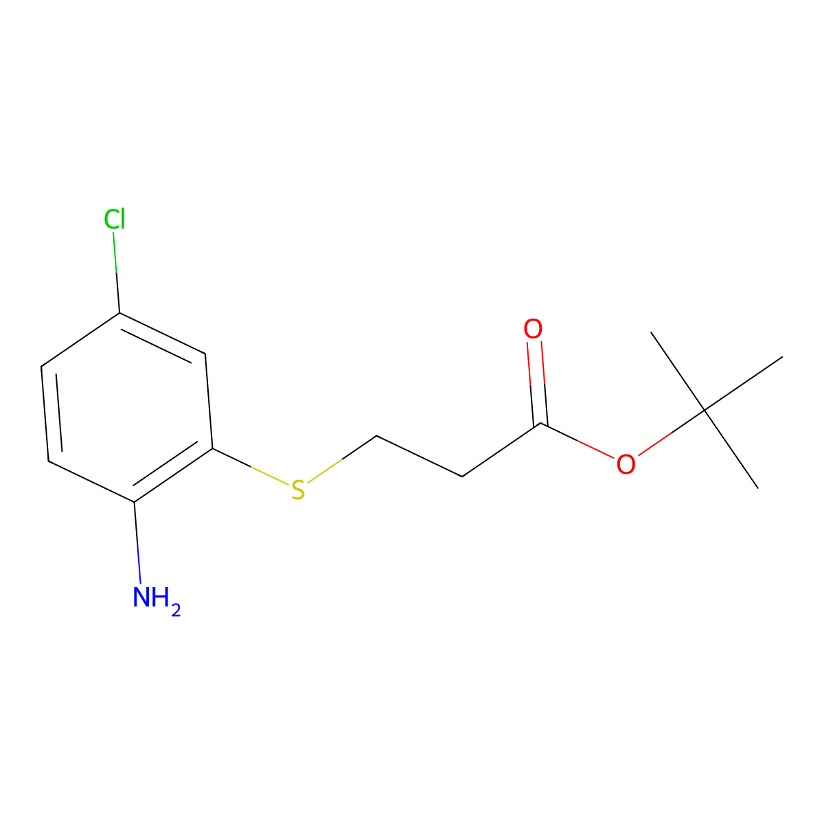 Tert-butyl 3-[(2-amino-5-chlorophenyl)sulfanyl]propanoate molecular structure, CAS 1772475-22-5