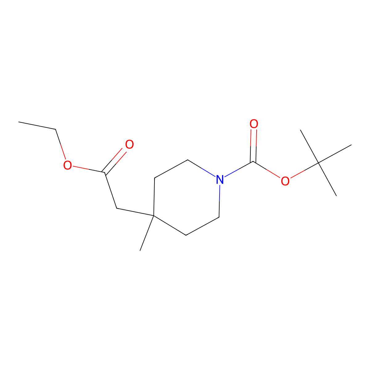 Ethyl 1-Boc-4-methyl-4-piperidineacetate molecular structure, CAS 1772585-44-0