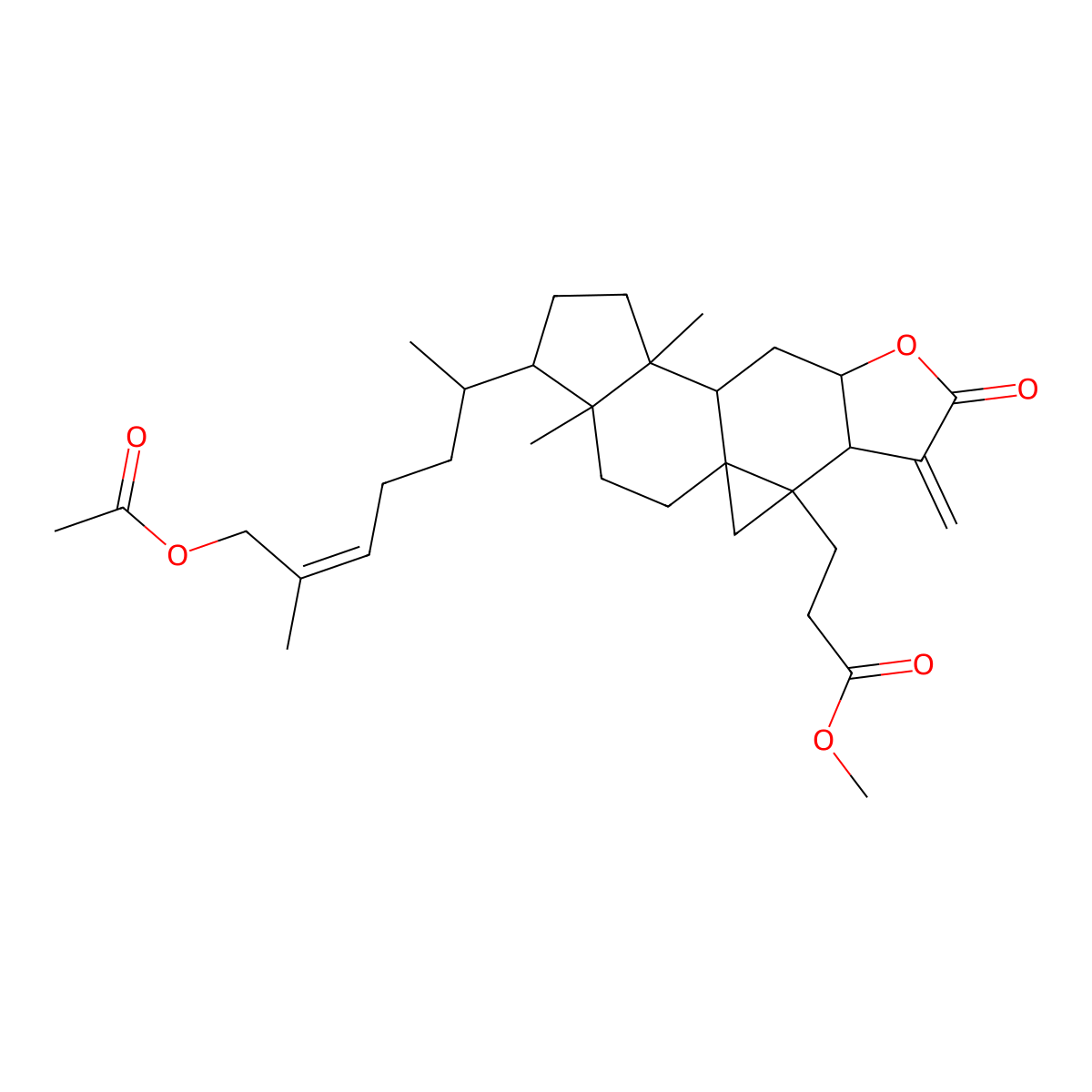 Methyl 3-[14-(7-acetyloxy-6-methylhept-5-en-2-yl)-11,15-dimethyl-5-methylidene-6-oxo-7-oxapentacyclo[8.7.0.01,3.04,8.011,15]heptadecan-3-yl]propanoate molecular structure, CAS 1772588-99-4