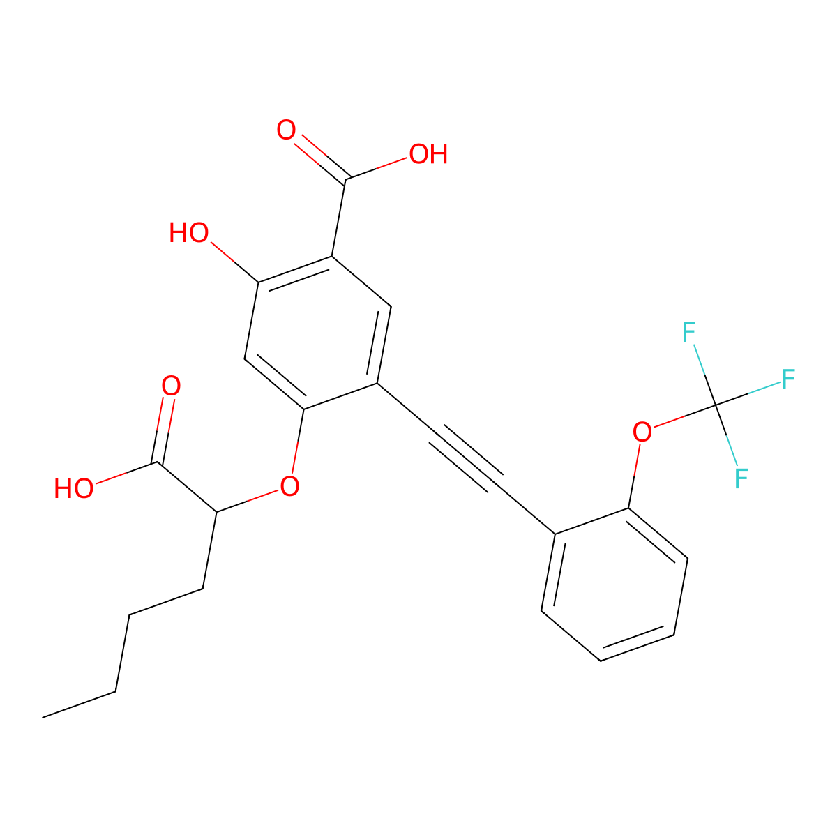 4-((1-Carboxypentyl)oxy)-2-hydroxy-5-((2-(trifluoromethoxy)phenyl)ethynyl)benzoic acid molecular structure, CAS 1772609-48-9