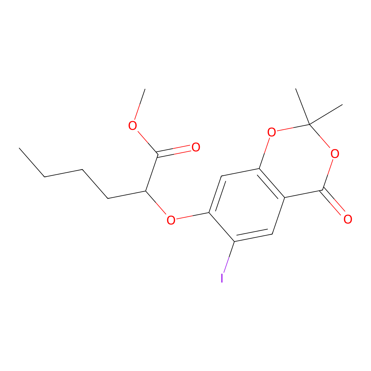 methyl 2-((6-iodo-2,2-dimethyl-4-oxo-4H-benzo[d][1,3]dioxin-7-yl)oxy)hexanoate molecular structure, CAS 1772609-70-7
