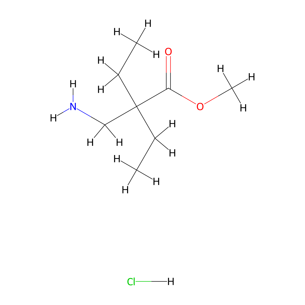 Methyl 2-(aminomethyl)-2-ethylbutanoate hydrochloride molecular structure, CAS 177269-36-2