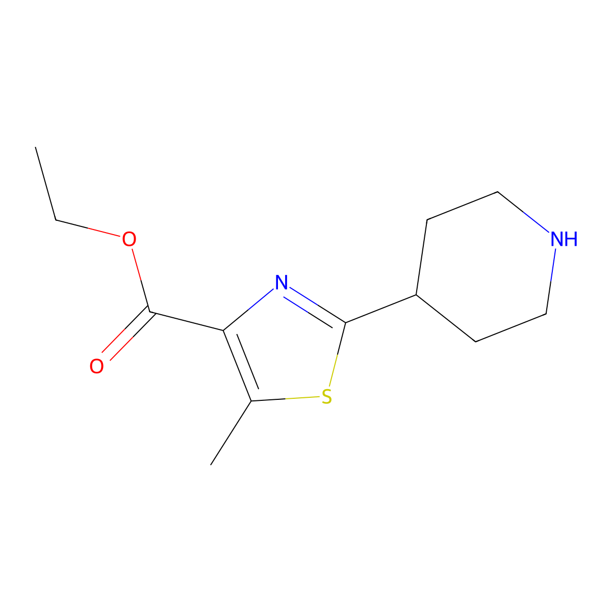 Ethyl 5-methyl-2-(piperidin-4-yl)-1,3-thiazole-4-carboxylate molecular structure, CAS 1772776-32-5