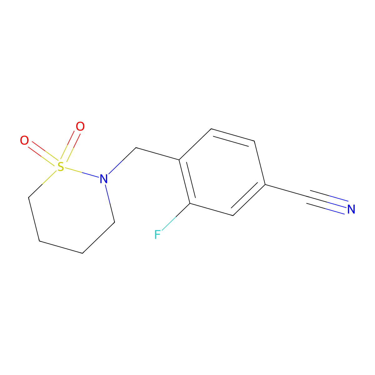 4-[(1,1-Dioxothiazinan-2-yl)methyl]-3-fluorobenzonitrile molecular structure, CAS 1772883-01-8