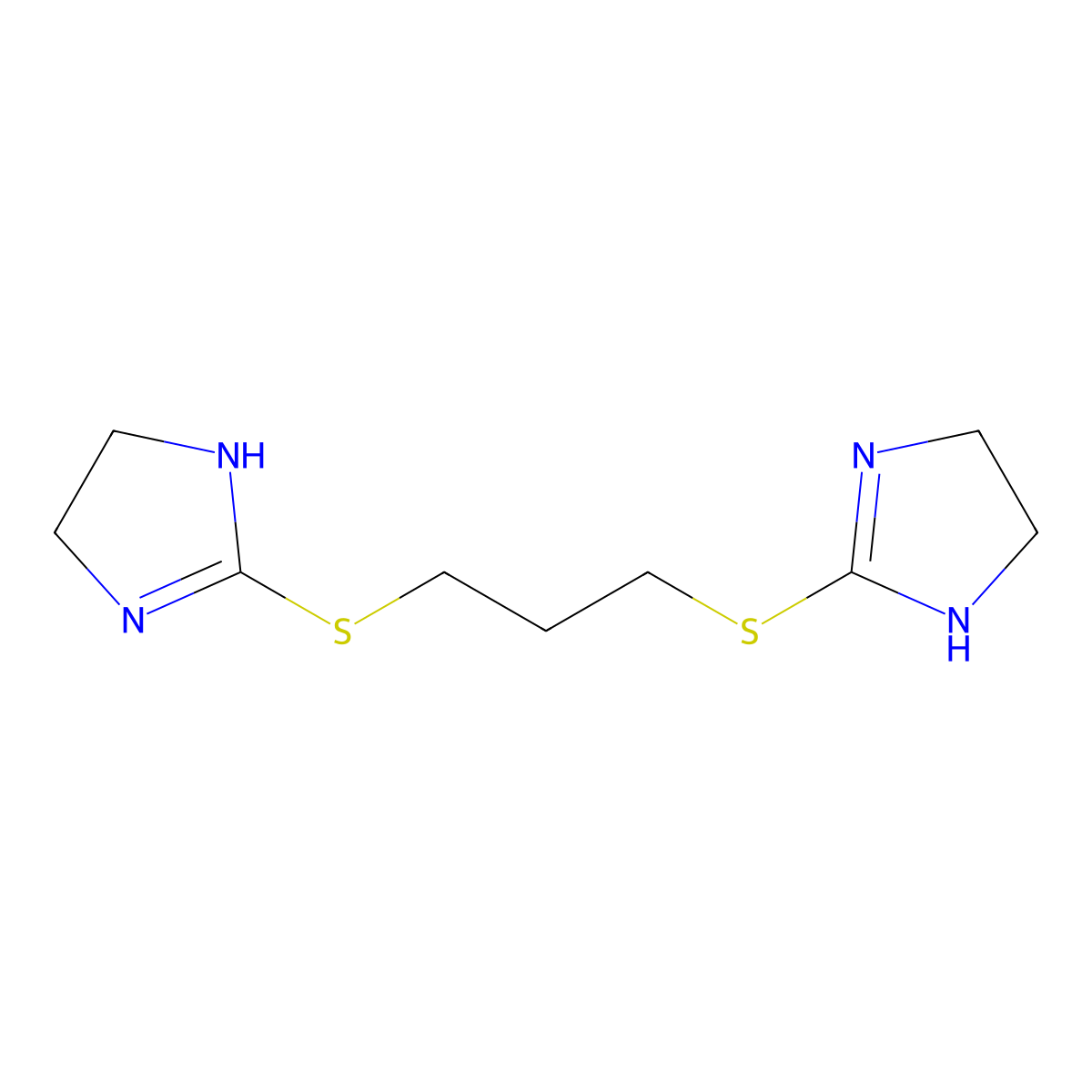 2-[3-(4,5-dihydro-1H-imidazol-2-ylsulfanyl)propylsulfanyl]-4,5-dihydro-1H-imidazole molecular structure, CAS 1773-31-5