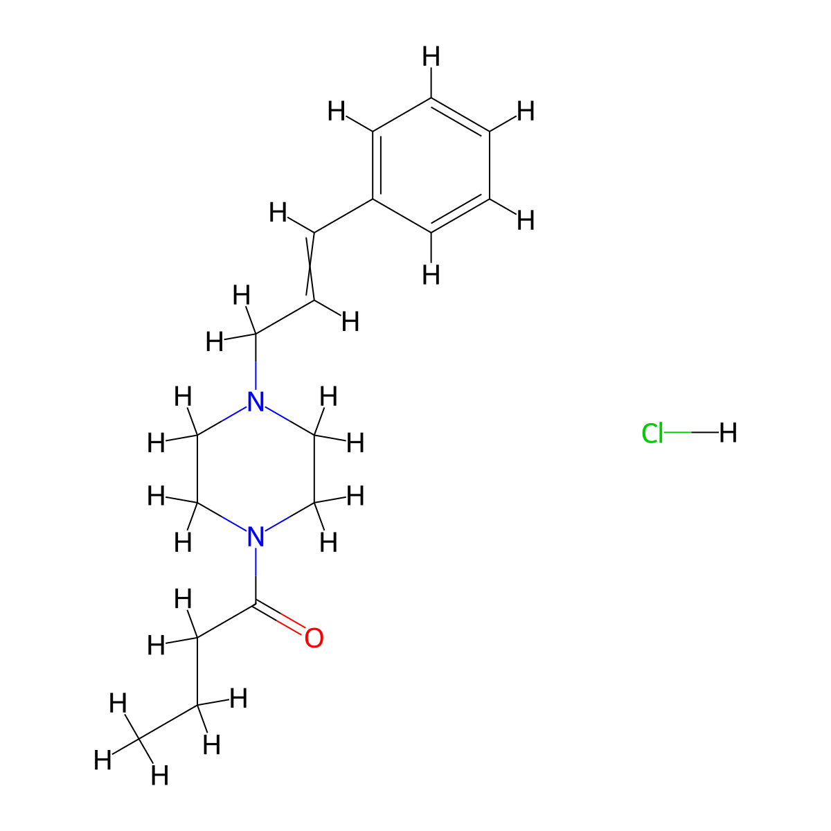 1-Butanone, 1-(4-(3-phenyl-2-propen-1-yl)-1-piperazinyl)-, hydrochloride (1:1) molecular structure, CAS 17730-82-4