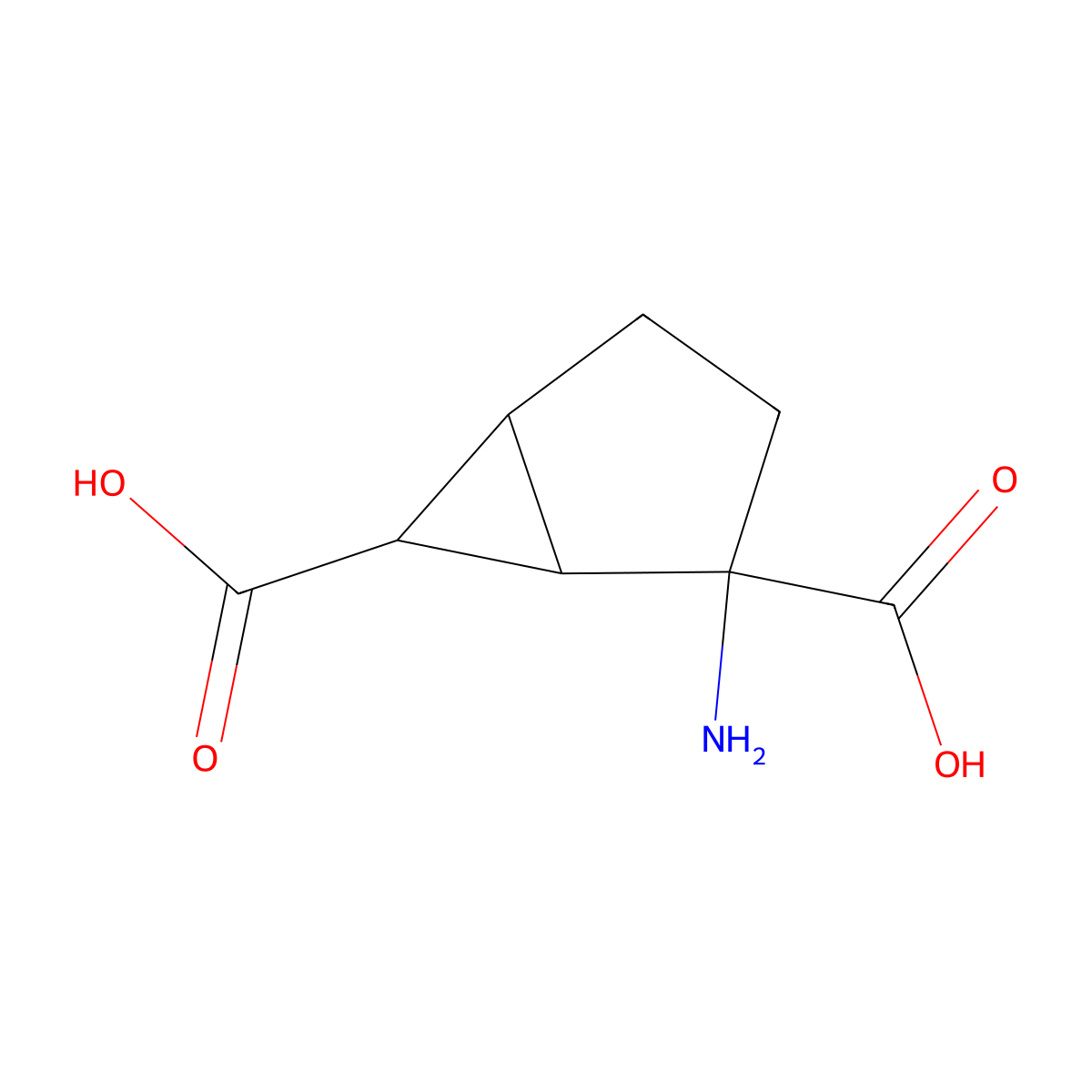2-Aminobicyclo(3.1.0)hexane-2,6-dicarboxylic acid molecular structure, CAS 177317-28-1