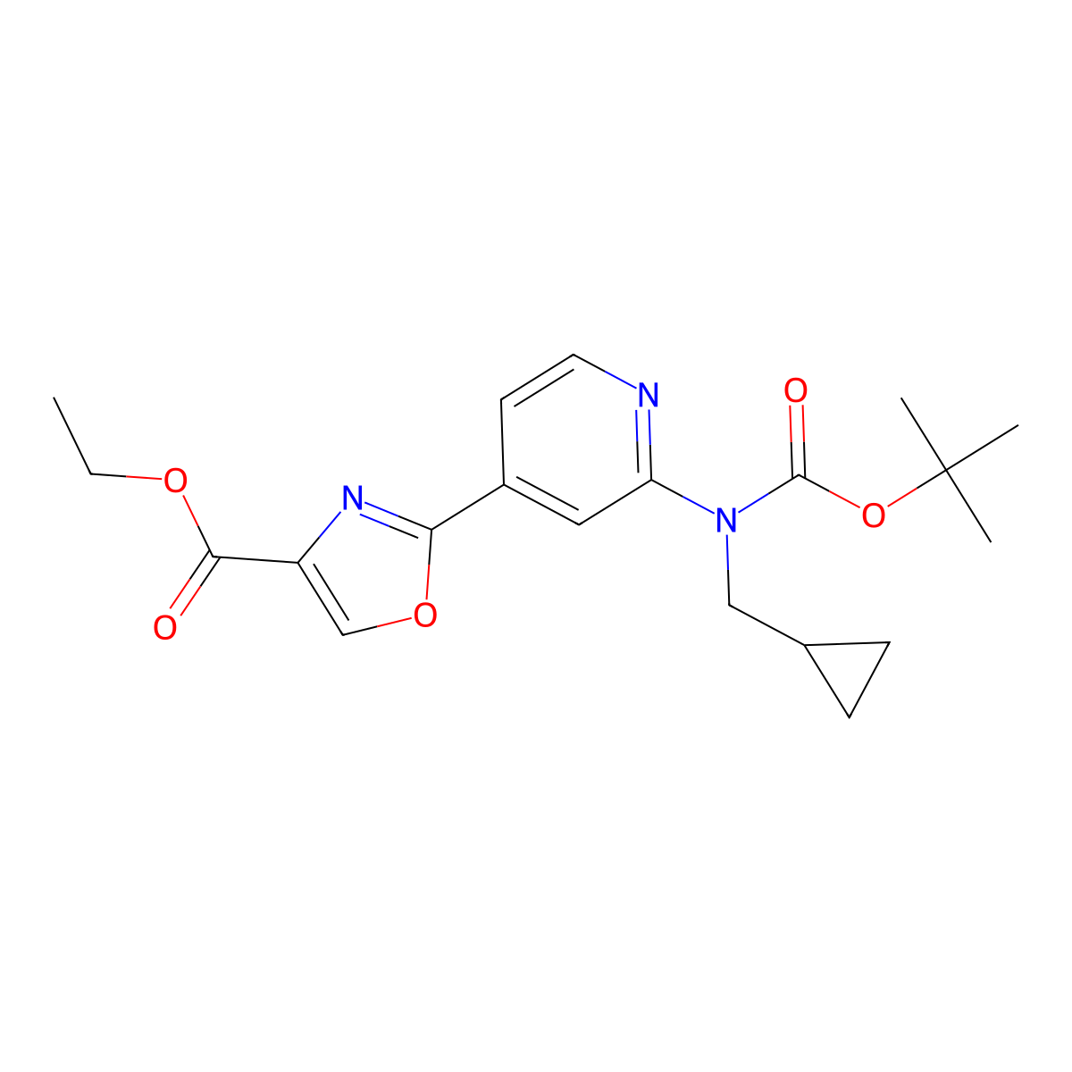 Ethyl 2-(2-((tert-butoxycarbonyl)(cyclopropylmethyl)amino)pyridin-4-yl)oxazole-4-carboxylate molecular structure, CAS 1773506-55-0
