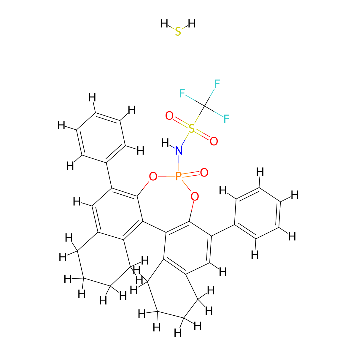 1,1,1-Trifluoro-N-[(11bS)-8,9,10,11,12,13,14,15-octahydro-4-oxido-2,6-diphenyl-dinaphtho[2,1-d:1',2'-f][1,3,2]dioxaphosphepin-4-yl]methanesulfonamide molecular structure, CAS 1773513-29-3