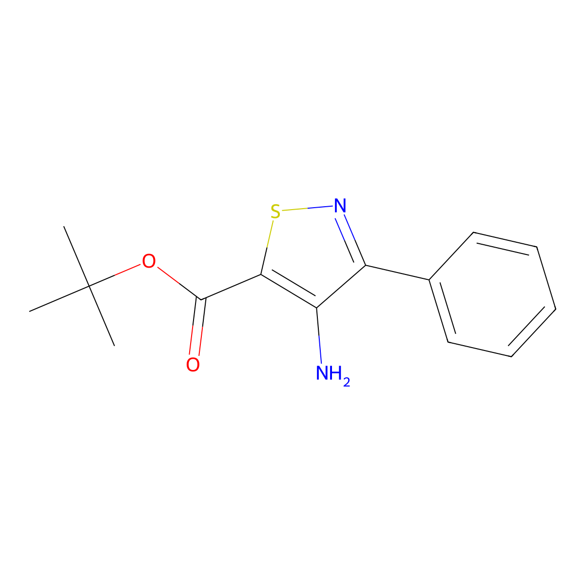 Tert-butyl 4-amino-3-phenyl-1,2-thiazole-5-carboxylate molecular structure, CAS 1773890-27-9
