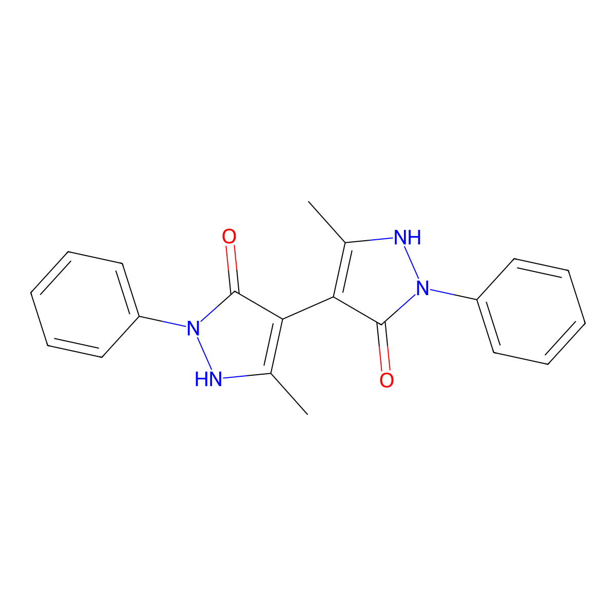 5-methyl-4-(5-methyl-3-oxo-2-phenyl-1H-pyrazol-4-yl)-2-phenyl-1H-pyrazol-3-one molecular structure, CAS 177415-76-8