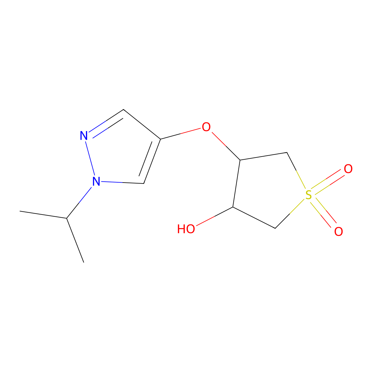 3-hydroxy-4-{[1-(propan-2-yl)-1H-pyrazol-4-yl]oxy}-1lambda6-thiolane-1,1-dione molecular structure, CAS 1774649-83-0