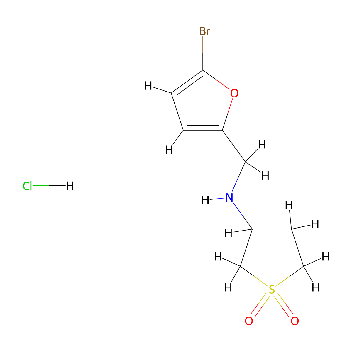 3-{[(5-Bromofuran-2-yl)methyl]amino}-1$l^{6}-thiolane-1,1-dione hydrochloride molecular structure, CAS 1774896-58-0