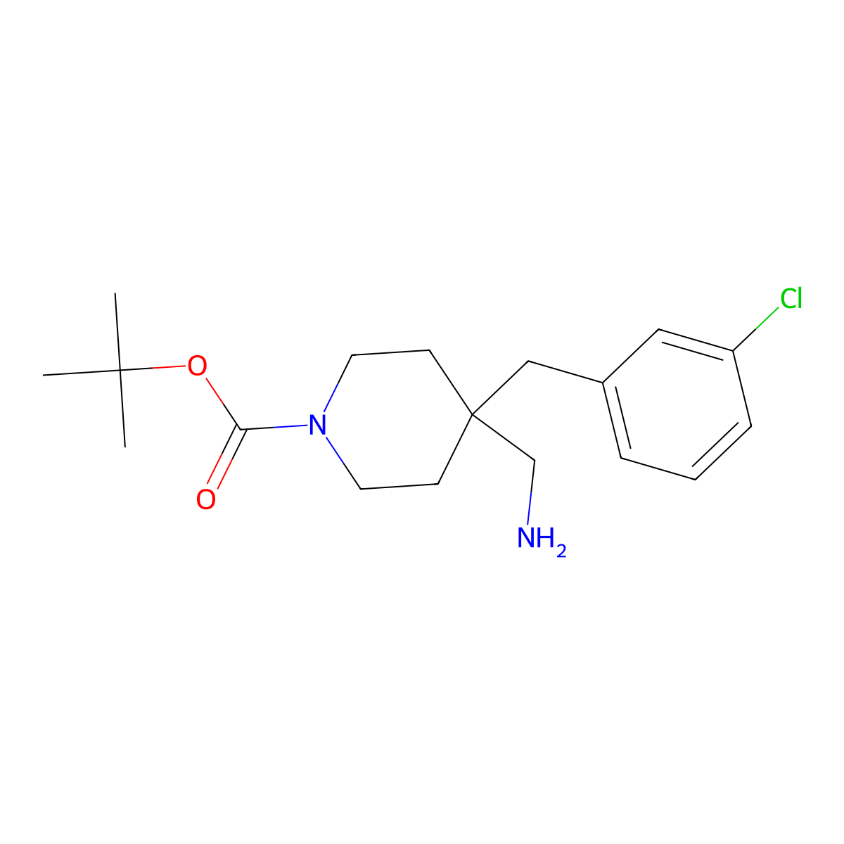 tert-Butyl 4-(aminomethyl)-4-(3-chlorobenzyl)piperidine-1-carboxylate molecular structure, CAS 1774896-64-8