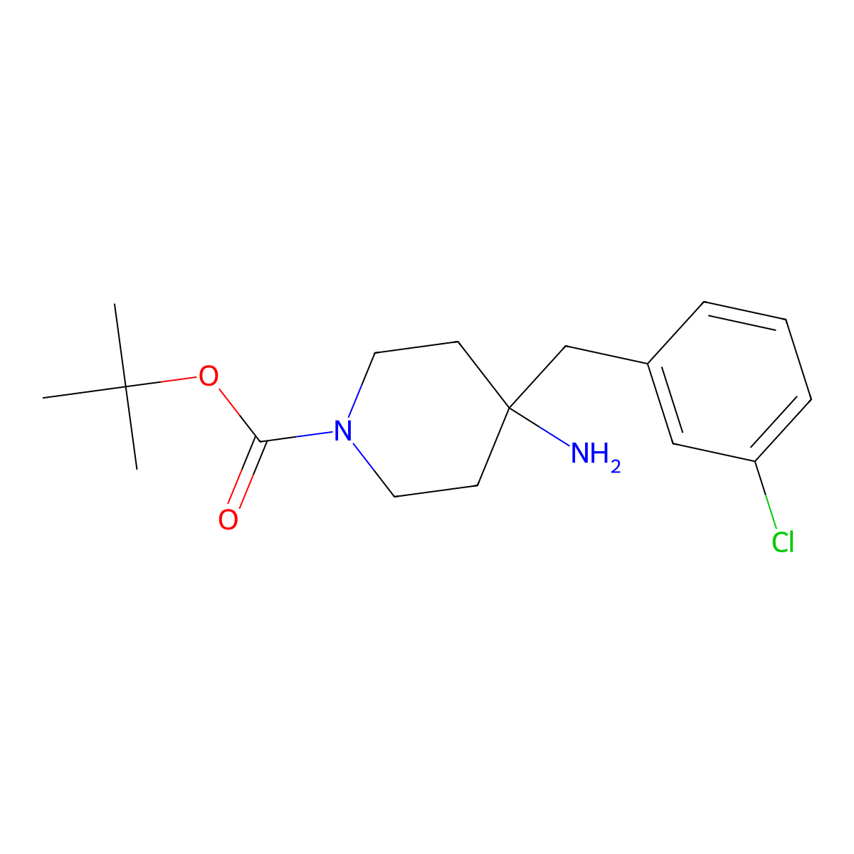 tert-Butyl 4-amino-4-(3-chlorobenzyl)piperidine-1-carboxylate molecular structure, CAS 1774896-76-2