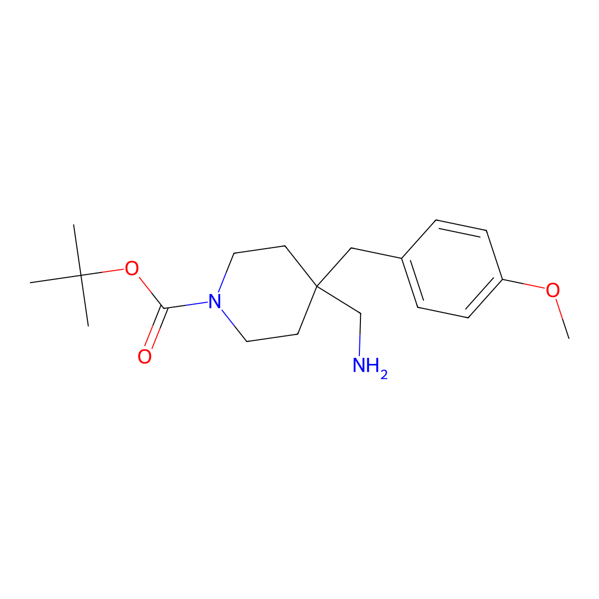 tert-Butyl 4-(aminomethyl)-4-(4-methoxybenzyl)piperidine-1-carboxylate molecular structure, CAS 1774896-85-3