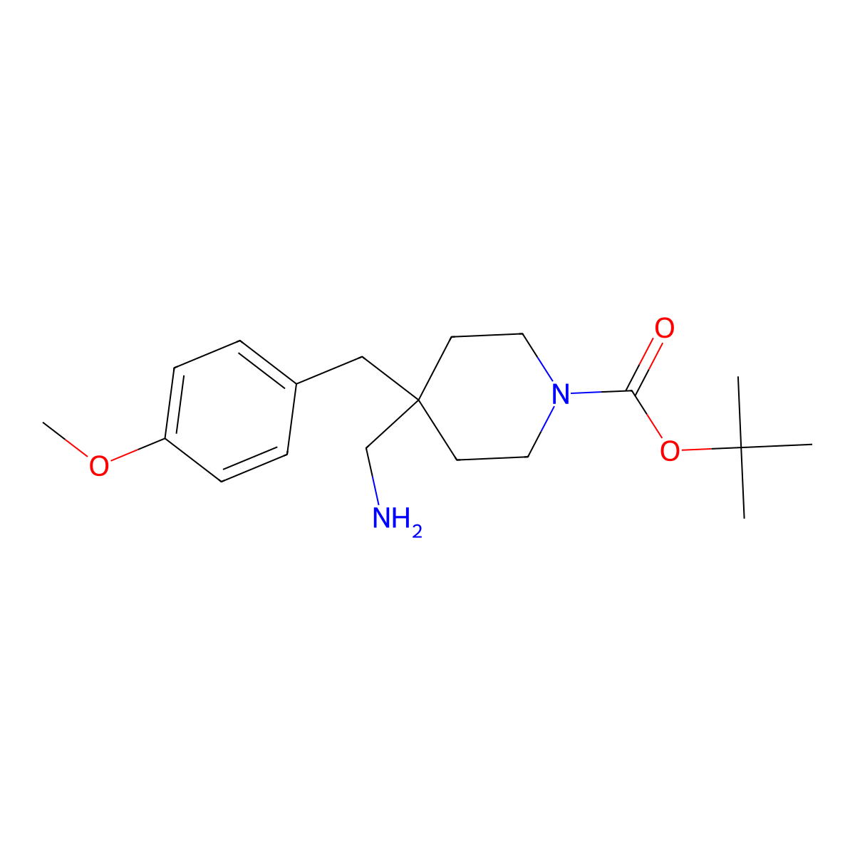 tert-Butyl 4-(aminomethyl)-4-(4-methoxybenzyl)piperidine-1-carboxylate molecular structure, CAS 1774896-85-3