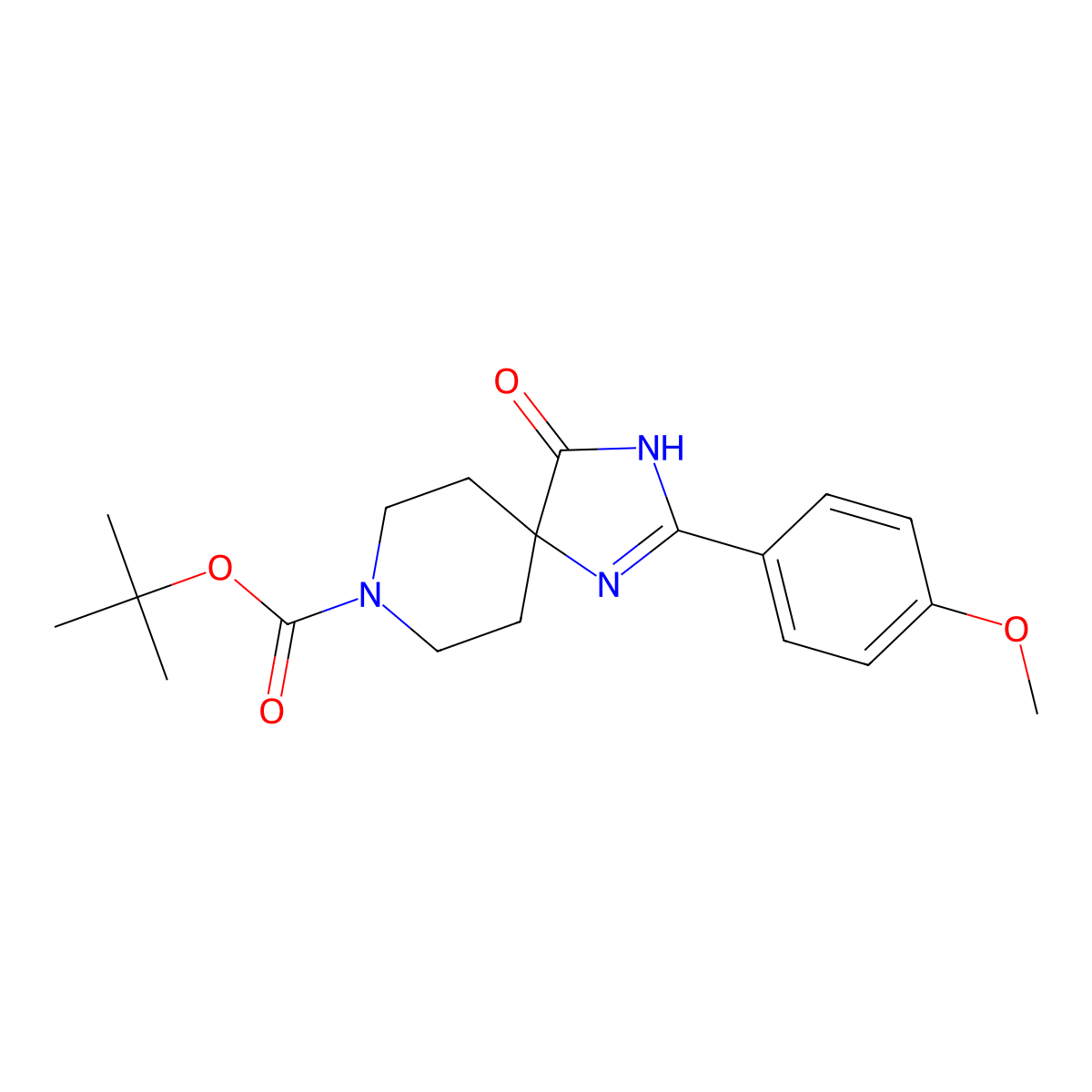 tert-Butyl 2-(4-methoxyphenyl)-4-oxo-1,3,8-triazaspiro[4.5]dec-1-ene-8-carboxylate molecular structure, CAS 1774897-34-5