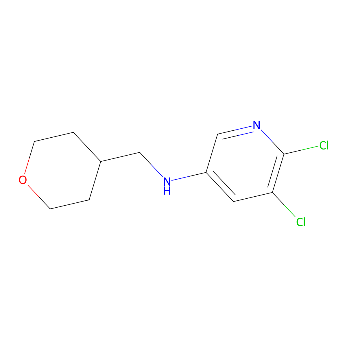 5,6-Dichloro-N-((tetrahydro-2H-pyran-4-yl)methyl)pyridin-3-amine molecular structure, CAS 1774899-37-4