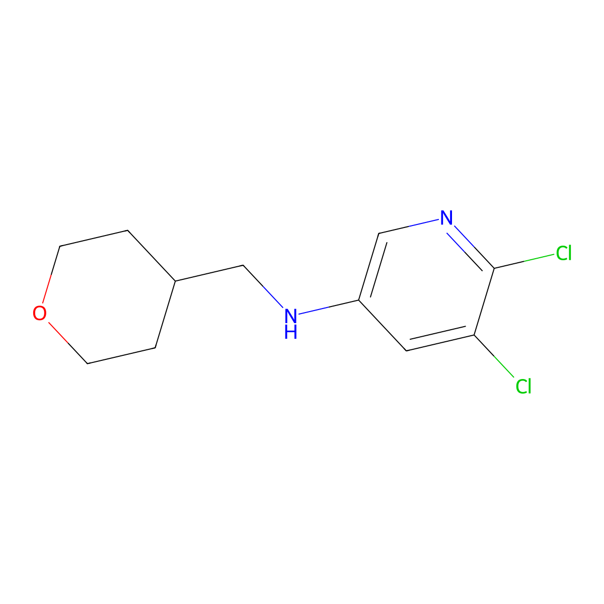 5,6-Dichloro-N-((tetrahydro-2H-pyran-4-yl)methyl)pyridin-3-amine molecular structure, CAS 1774899-37-4
