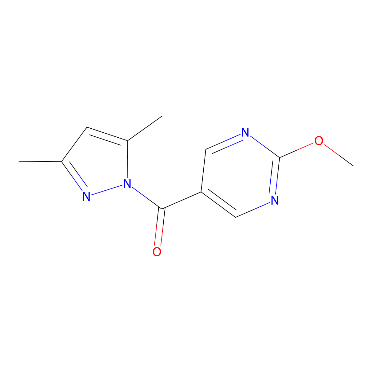 5-[(3,5-dimethyl-1H-pyrazol-1-yl)carbonyl]-2-methoxypyrimidine molecular structure, CAS 1774900-65-0