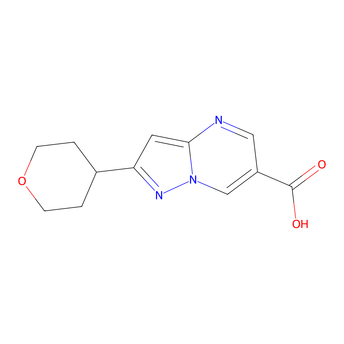 2-(Tetrahydro-2H-pyran-4-yl)pyrazolo[1,5-a]pyrimidine-6-carboxylic acid molecular structure, CAS 1774905-13-3