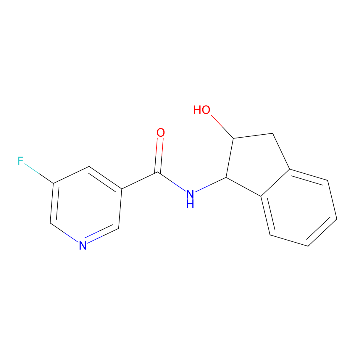 5-fluoro-N-(2-hydroxy-2,3-dihydro-1H-inden-1-yl)pyridine-3-carboxamide molecular structure, CAS 1774937-66-4