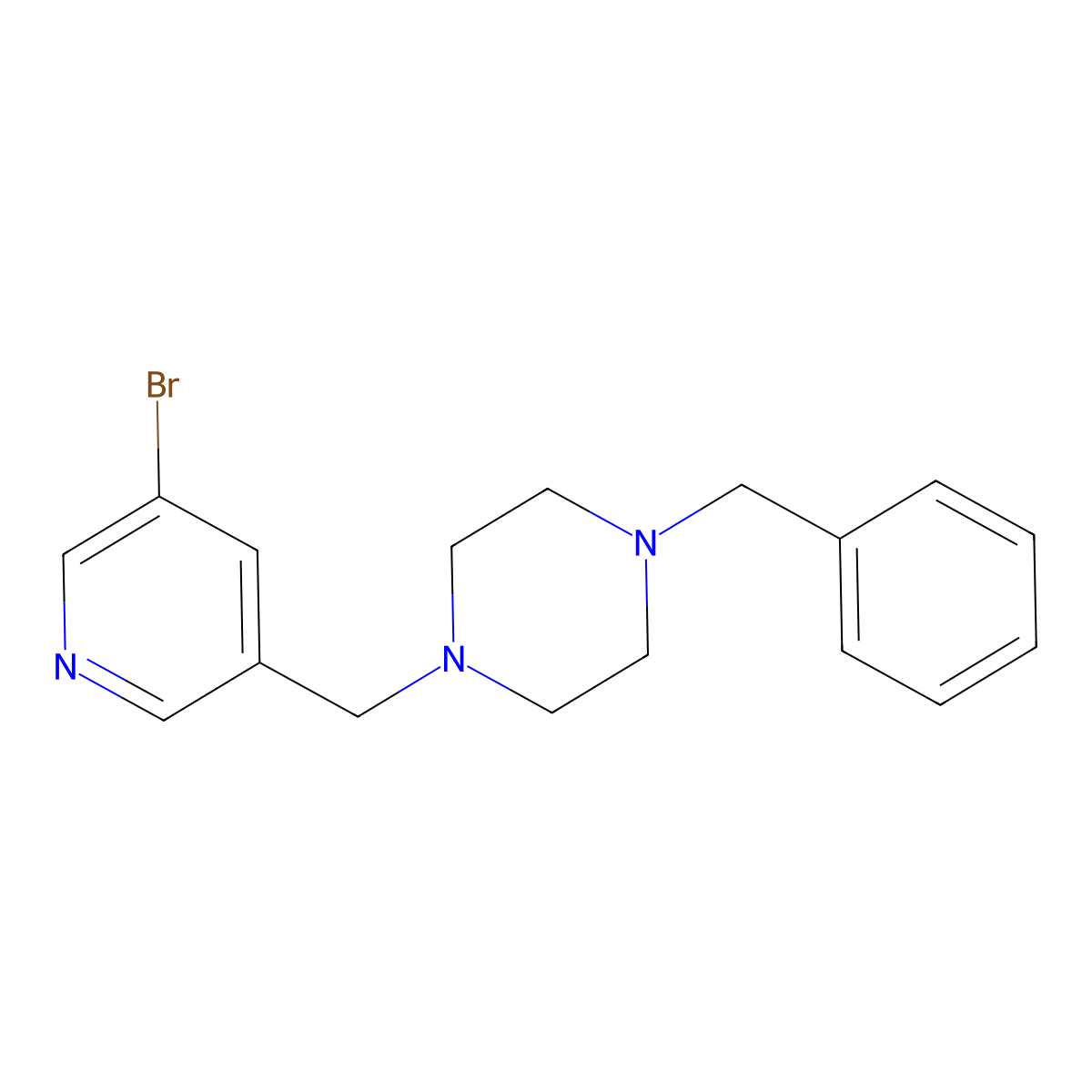 1-Benzyl-4-[(5-bromopyridin-3-yl)methyl]piperazine molecular structure, CAS 1774953-09-1